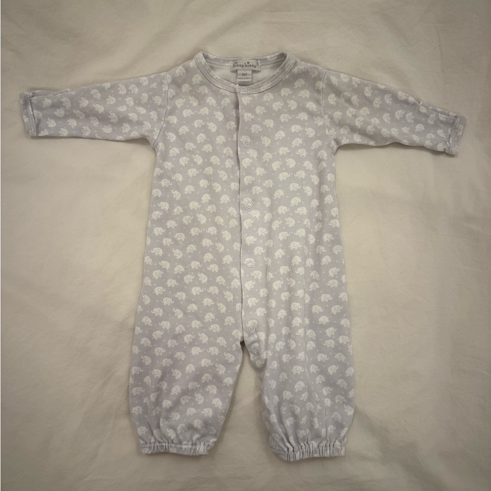 Kissy Kissy Gray Elephant Print Baby Convertible Gown Onesie